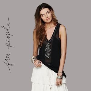 Free People Swing Top Grey With Sequin Metal Bead Detail Sz L